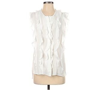 BCBGmaxazaria White Ruffle Blouse Sleeveless Size M